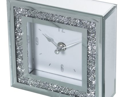 Table clock Alexandra House Living Grey Crystal Mirror 14 x 14 x 4 cm Cheap