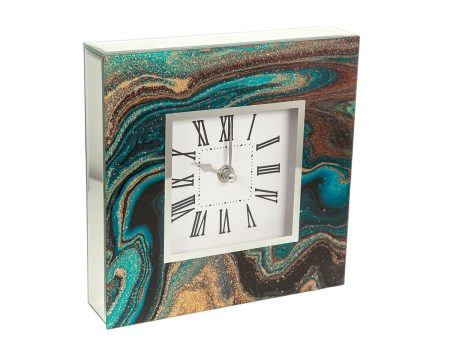 Table clock Romimex Blue Golden Glass 20 x 20 x 5 cm For Cheap